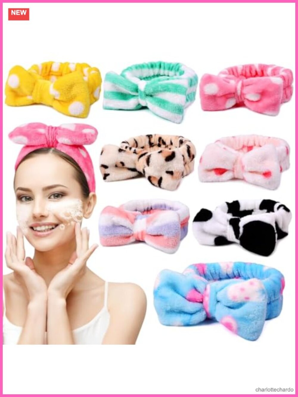 8 Pc Spa Headband Set Coral Fleece Makeup Facial Headbands